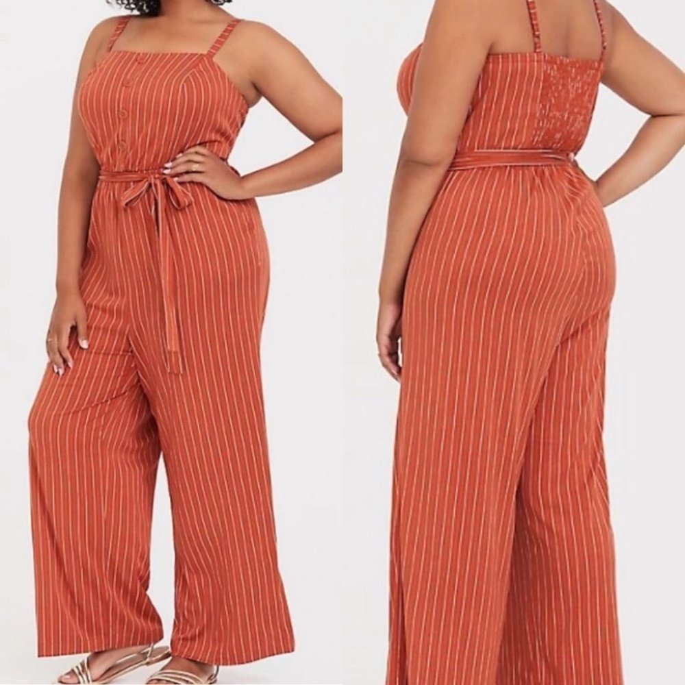 Torrid RUST  ORANGE STRIPE CHALLIS WIDE LEG JUMPSUIT